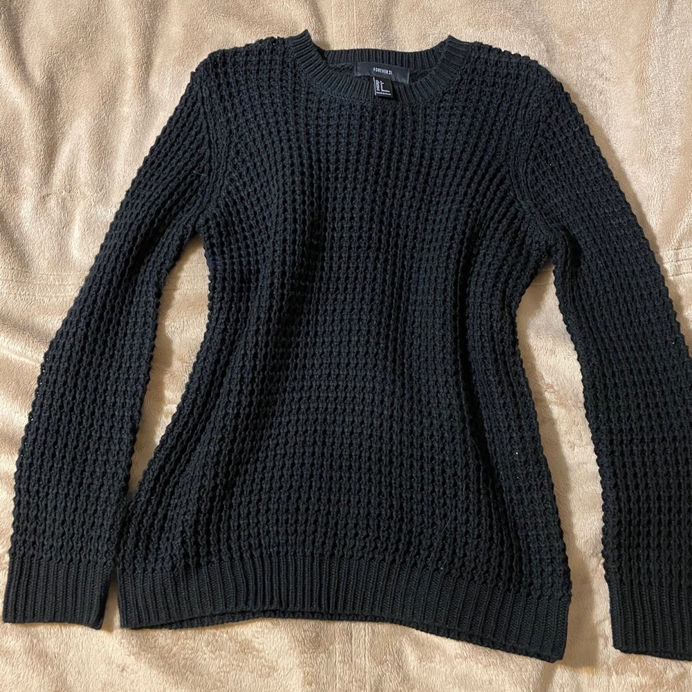 black wide knit sweater